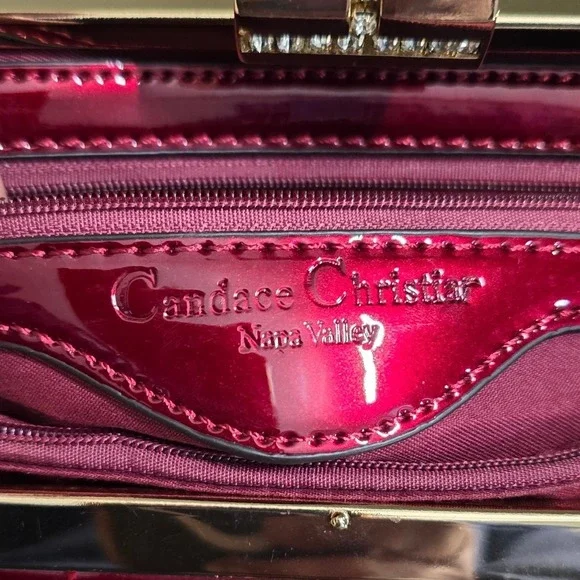 Candace Christian Stella Burgundy Red Patent Vegan Leather Top Handle Bag purse - Picture 7 of 10